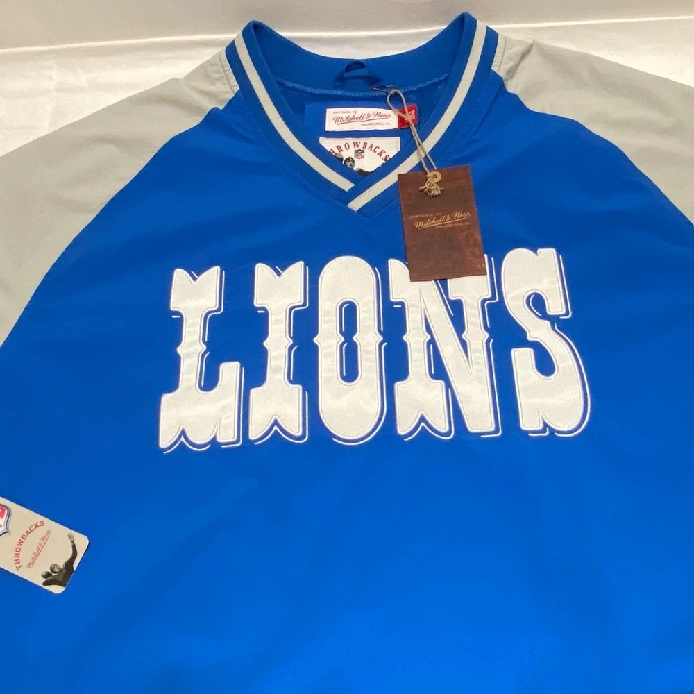 Detroit‎ Lions NFL Jacket Large Blue LS LW Pullover Football Throwback M & N NWT